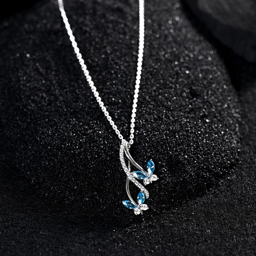 CLARA 925 Sterling Silver Butterfly Pendant Chain Necklace 