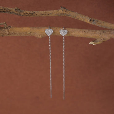 Silver cute Heart Sui Dhaga Threader Earrings