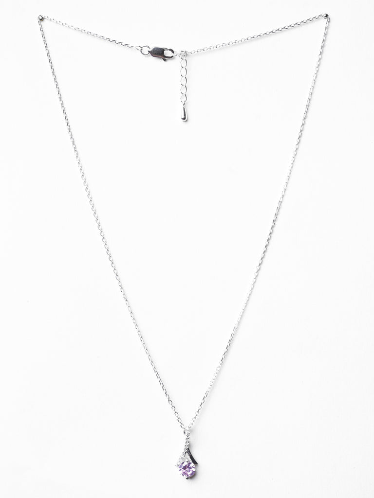 CLARA 925 Sterling Silver Pink Solitaire Pendant Chain Necklace 